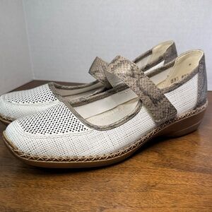 Rieker Womens Doris Woven Mary Jane Sandals w/ Faux Snake Skin Accent, 39, 8-8.5